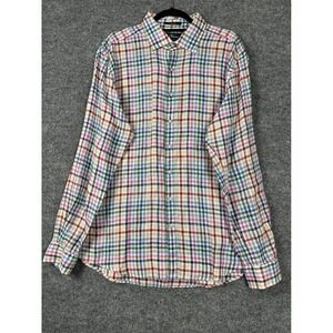Rodd & Gunn Linen Shirt Mens XL Multi Color Rainbow Check Sports Fit Albini